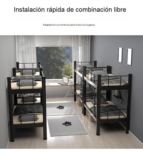 Cama Doble De Hierro Y Acero, Estilo Industrial Con Soporte