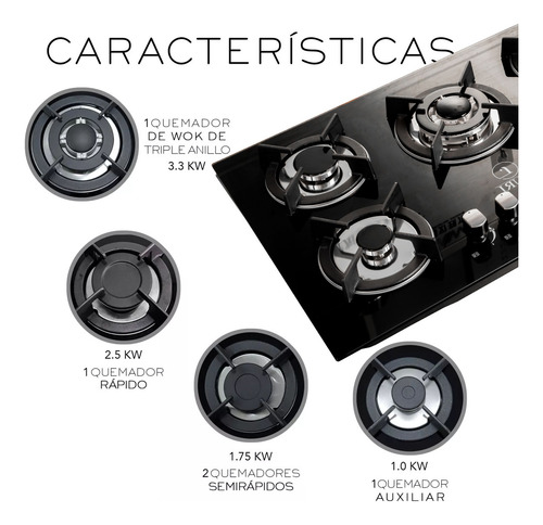 Luri Parrilla Empotrable A Gas De 78 Cm Con 5 Quemadores.