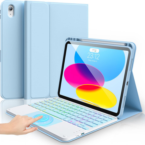 Funda Para iPad De Gen 10 Con Teclado Tactil Y Soporte-azul