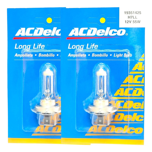Pack 2 Ampolleta H7 Long Life Acdelco 12v. 55w