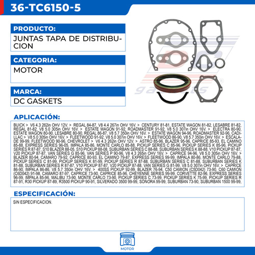 Juntas Tapa De Distribucion Para Gmc K15 Pickup 1976-1986
