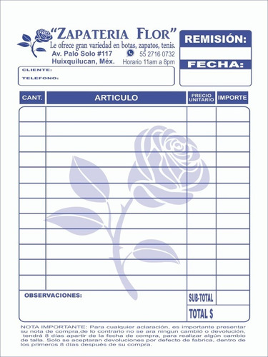 500 Notas 1 Copia Autocopiante Media Carta 2 Tintas En Block