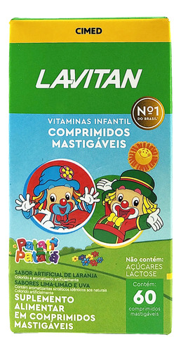Suplemento Vitaminas Infantil Em Comprimidos Mastigáveis Patati Patata Sabor Uva, Lima-Limão, Laranja Caixa 60 Un Lavitan