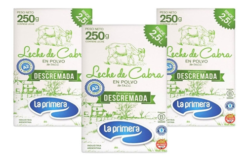 Leche De Cabra En Polvo Semidescremada La Primera 250g X3