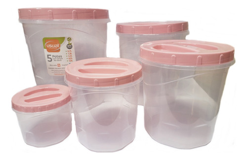 Kit 5 Potes Plastico Translucido Com Tampa Rosca Resistente