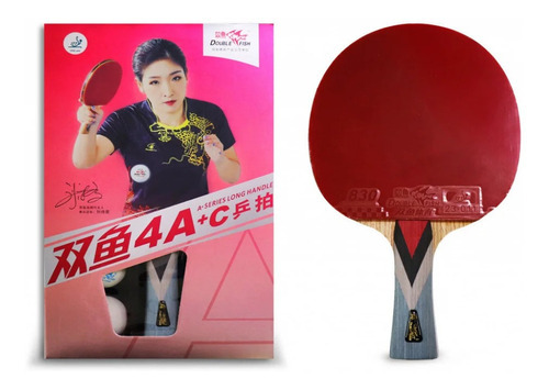 Mesa de tênis Ping Pong Paddle 4a-c Double Fish e bolas cor vermelho/preto Alça tipo Fl (côncavo)