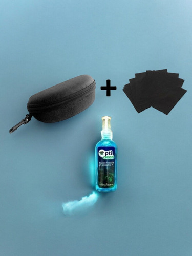 Kit 3 En 1 Estuche Para Lentes Rigido + Liquido + Paño Negro