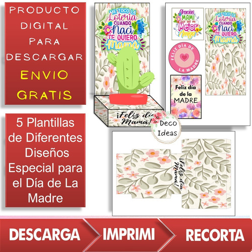 Imagen 2 de 4 de Kit 003 Imprimible Caja Porta Maceta Dia De La Madre Con Tag