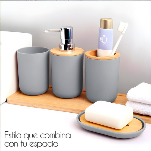 Accesorios Para Baño Set 4pz Juego De Baño Elegante Moderno Color Gris
