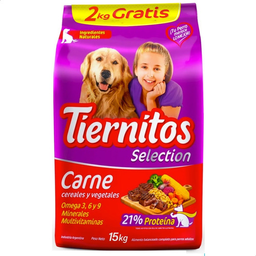 Alimento Perros Tiernitos Carne 15kg + 2kg Gratis - Pet Corp