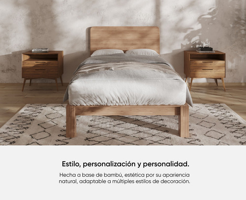 Base De Cama Luuna | Madera De Bambú Queen Color Marrón claro