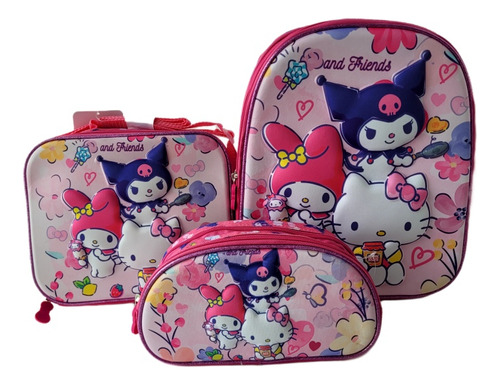 Kuromi, Hellokitty, Combo Escolar Maleta, Lonchera. 