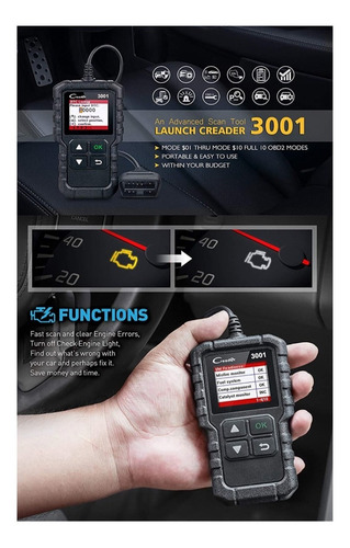 Imagen 6 de 9 de Escaner Launch Creader 3001 Obd2 Lector Automotriz Scanner