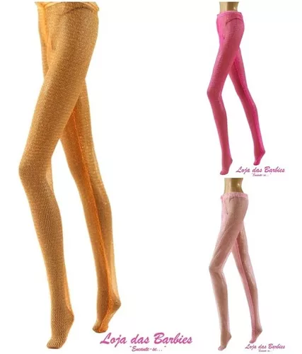 Kit 2 Meia Calça Luxo Para Boneca Barbie Roupa Branca Preta