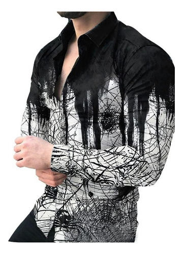 Camisa De Solapa De Manga Larga Con Estampado 3d De Lazhu