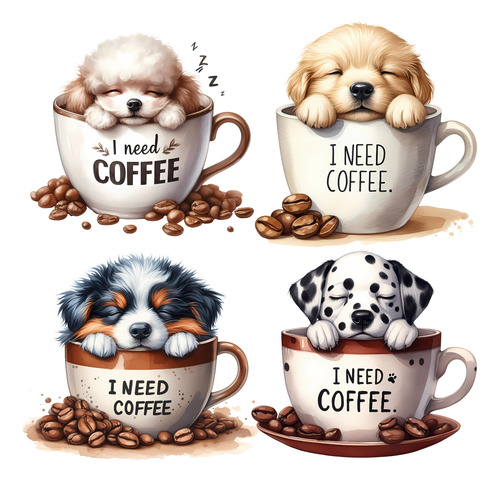 Kit Imagenes Png Clipart Cachorros Perros Y Taza De Café