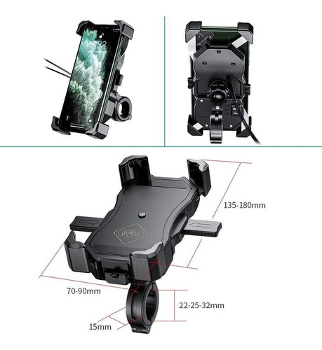 Suporte Celular Com Carregador Por Indução E Usb Para Moto