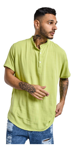 De Fabrica Camisa Camisola Lino 3 Botones Tunica Cuello Mao