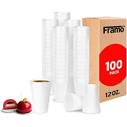 12 Oz Foam Cups (100 Pack) Lightweight Insulated Foam C...