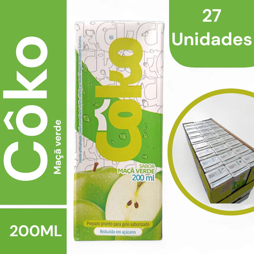 Água De Coco Sabor Maçã Verde - Kit 27 Uni - Maça Verde