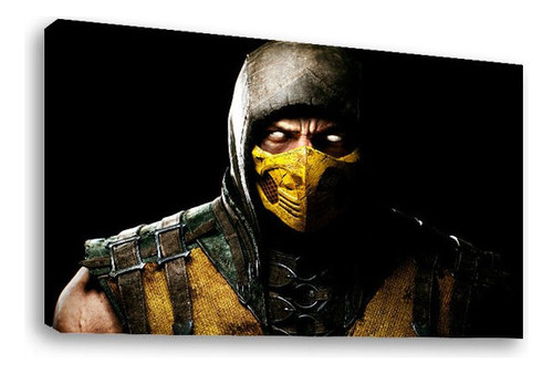 Cuadro Decorativo Canvas Moderno Scorpion Mortal Kombat Color Natural Armazón Natural