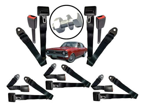 Kit Cinto De Segurança Preto Estático Homologado Opala 5 Lug