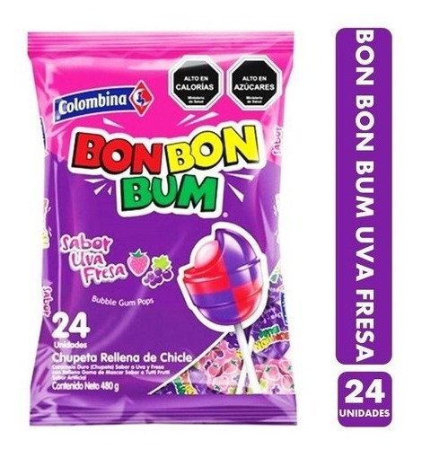 Coyac Caramelo Bon Bon Bum Uva Fresa (bolsa Con 24 Unidades)