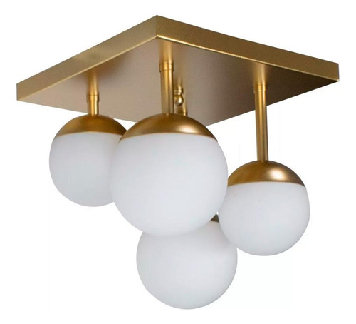 Luminaria de Teto Quadrada Jabuticaba 4 Vidro Globo Fosco Plafon Lustre Luminaria Cor Dourado Pintura Eletrostática Soquete G9 Bivolt