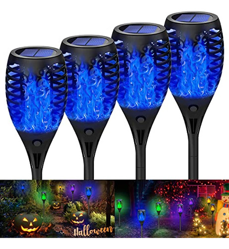 Solar Tiki Torches Lights With Flickering Flame Outdoor...