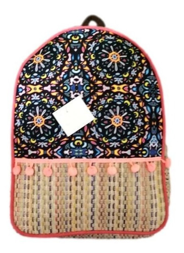Imagen 1 de 2 de Bolsa Mochila Estampada Azul Con Cierres Premium