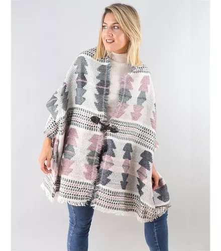 Poncho Ruana Mujer Atigrado Invierno Con Flecos #p15009