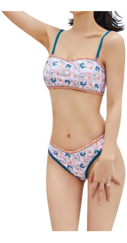 Bikini Con Estampado Floral Unido En Contraste Para Mujer. 