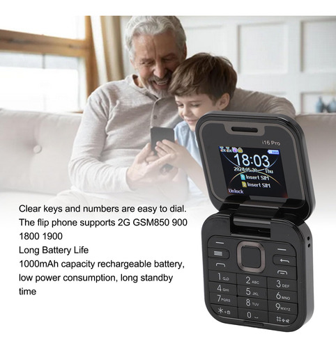 Flip Phone, Mini 2g Flip Cell Phone 2 Tarjeta Sim Teléfono Celular Para Personas Mayores Con Linterna Led, Cámara Trasera Hd, Radio Fm, Lista Negra,