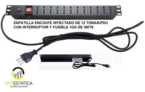 Extension Eléctrica Pdu Inyectado 12 Toma 3mts C/fusible 10a