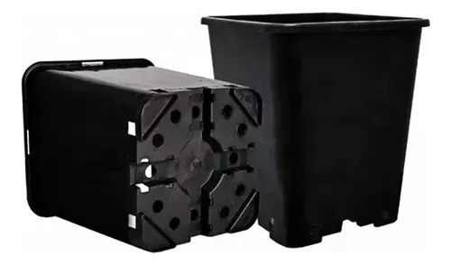 Pack 4 Macetas Cuadradas Negra - 7 Litros / Cultivo - Indoor