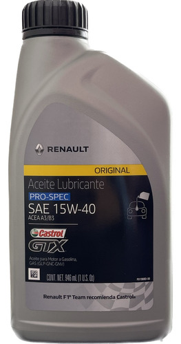 Aceite Renault Castrol Gtx Pro-spec 15w40 A3/b3 - 1 Cuarto