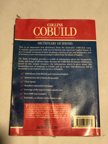 Dictionary Of Idioms = Collins Cobuild | Bank Of English (Usado)