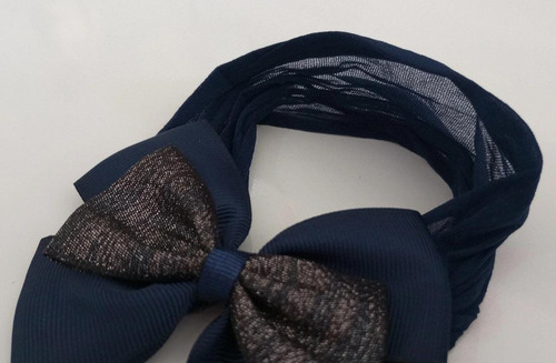 Faixa De Cabelo Para Bebe Turbante Com Laço Cor Azul-escuro