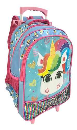 Imagem 3 de 7 de Kit Mochila Infantil Unicórnio Paetê Mágica Rodinha G Yepp