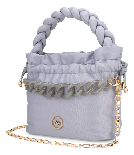Bolsa Drawstring Cloe Para Mujer Textil Asa Entrelazada Color Gris