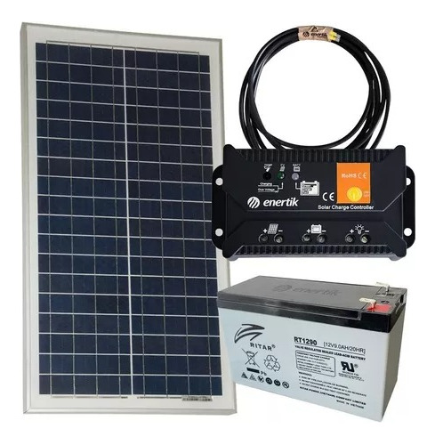 Kit Solar Económico 50w Regulador 5a Batería 9ah Enertik