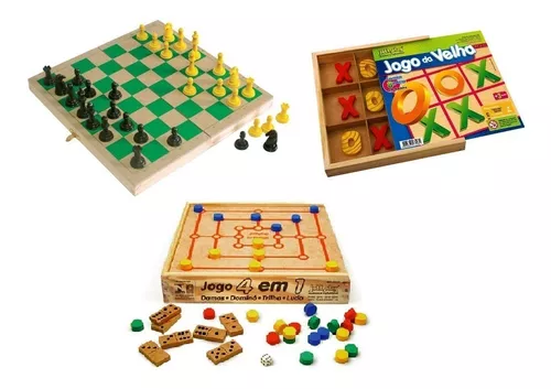 Kit de 5 Jogos de Tabuleiro - Dama Jogo Da Velha Ludo Trilha Xadrez