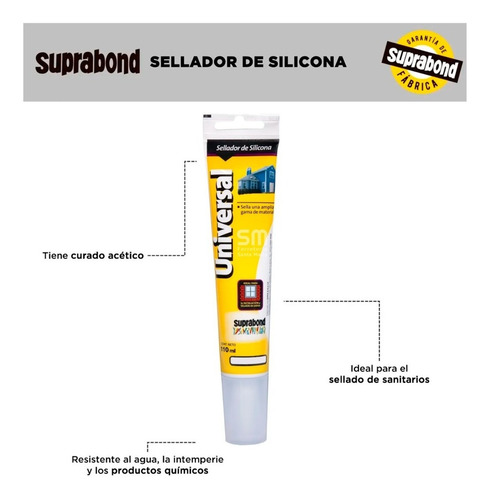 Sellador Silicona Universal Transparente Suprabond 110ml X3u