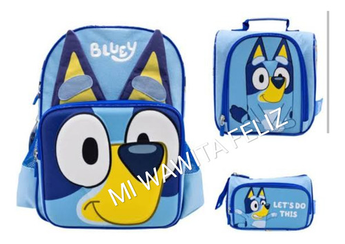 Pack Mochila Bluey Carita Oficio Lonchera Y Cartuchera