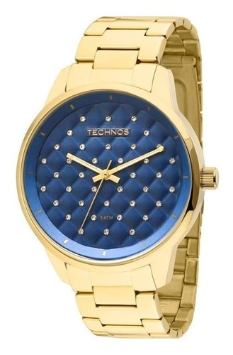Relógio de pulso Technos Fashion Trend 2035MBW/4A com corpo dourado,  analógico, para feminino, fundo  azul, com correia de aço cor dourado, agulhas cor dourado, subdials de cor dourado, bisel cor dourado e dobrável