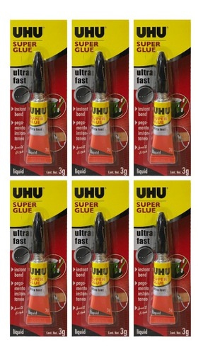 6 Pegamentos Uhu Superglue Adhesivo Super Rapido Fuerte 3g 