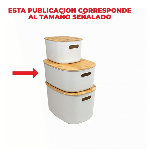Imagen 2 de 6 de Set X2 Canasto Organizador Plastico Con Tapa Bambu 12 L Oval
