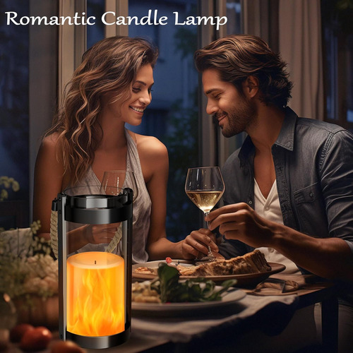 Linterna Vintage De Cristal Retro Led Parpadeante Sin Llama,