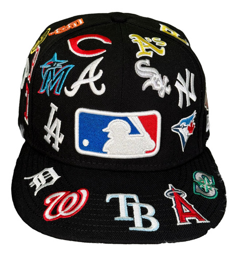 Gorra Con Varios Logos Negra Negro 7 1/4 Lisa