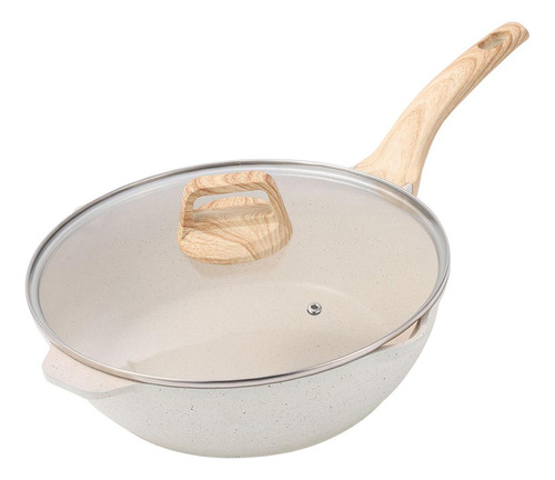 Wok Chino Antiadherente De 9,4 Pulgadas Con Tapa De Vidrio,
